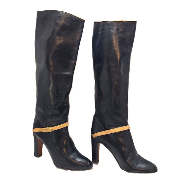 Vintage Ottorino Bossi sz 5 Knee High Riding Black Boots 35.5 Heels Pumps - Picture 9 of 14